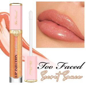Too Faced Lip Injection Plumping Gloss- Secret Sauce peach w/gold & pink sparkle